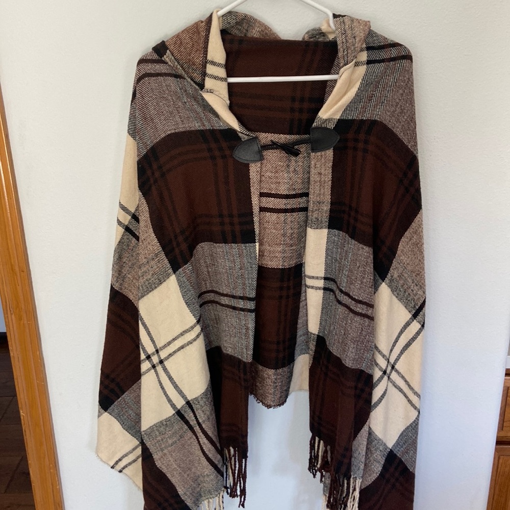 Brown Plaid Pancho